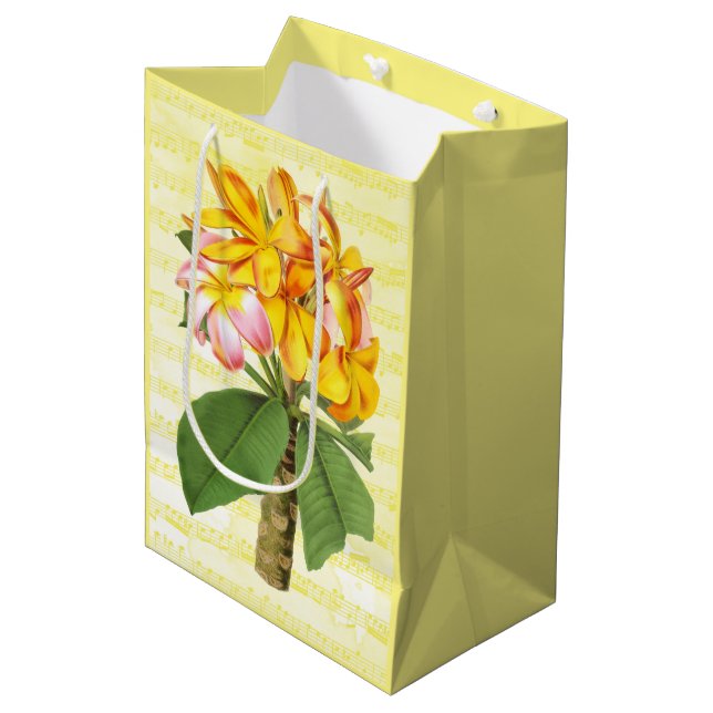 Vintage Plumeria Mittlere Geschenktüte (Vorderseite Schrägansicht)