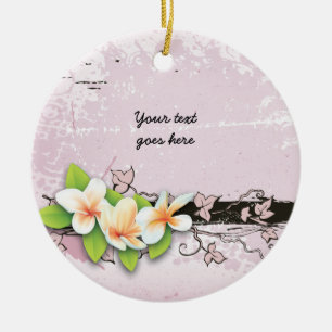 Vintage Plumeria und Efeu rosa Grunge-Ornament Keramik Ornament