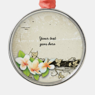 Vintage-Plumerie und Efeu-Grunge-Ornament nach Maß Silbernes Ornament