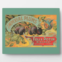 Vintage Plums Fruit Label Tabletop Fotoplatte