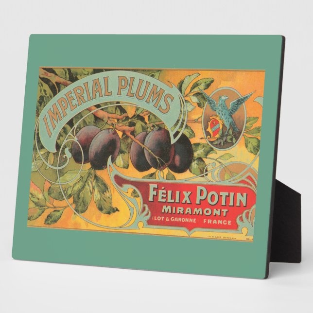 Vintage Plums Fruit Label Tabletop Fotoplatte (Seite)