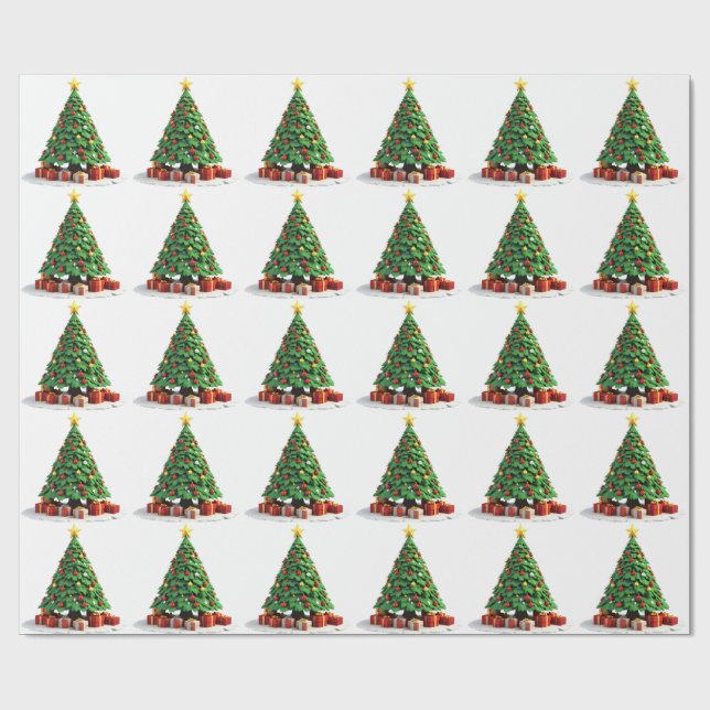 Vintage-Plüsch-Weihnachtsbaum-Kunst Geschenkpapier (Flach)