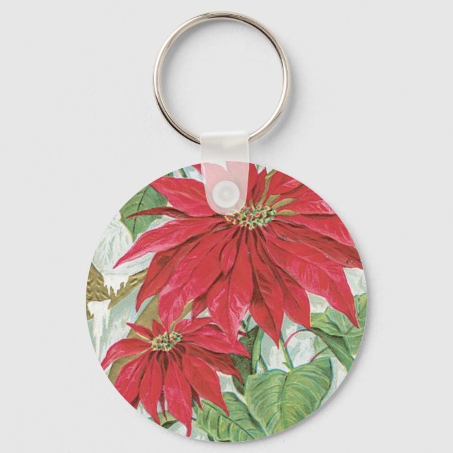 Vintage Poinsettia Abbildung. Schlüsselanhänger (Vorderseite)