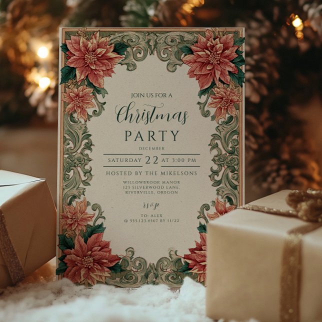 Vintage Poinsettia-Filmschau Weihnachten Einladung (Von Creator hochgeladen)