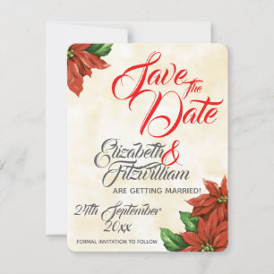 Vintage Poinsettia Hochzeit speichert das Datum Einladung