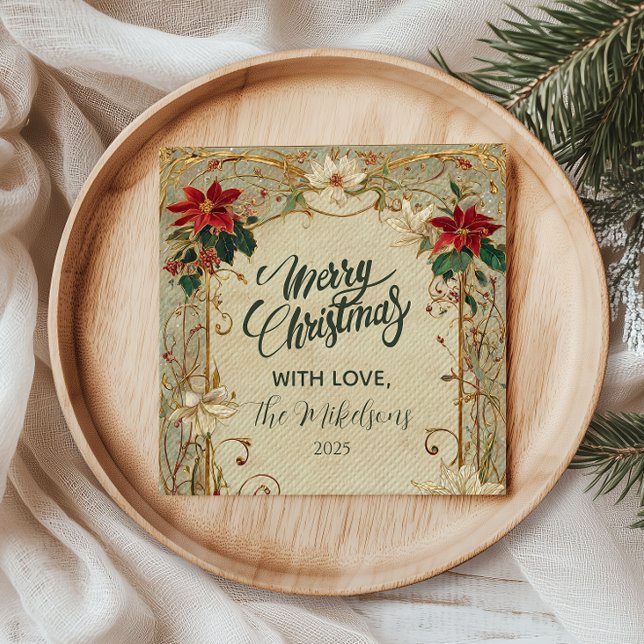 Vintage Poinsettia und Heiligabend Serviette (Von Creator hochgeladen)