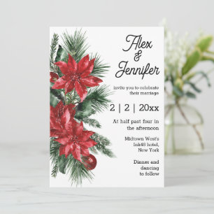 Vintage Poinsettia und Kiefernhochzeit Einladung
