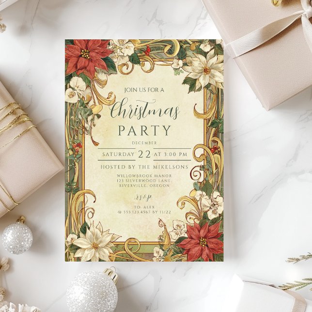 Vintage Poinsettia Weihnachten Einladung (Von Creator hochgeladen)