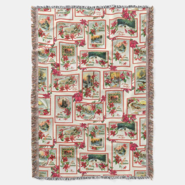 Vintage Poinsettia Weihnachtskarte Decke (Vorderseite Vertikal)
