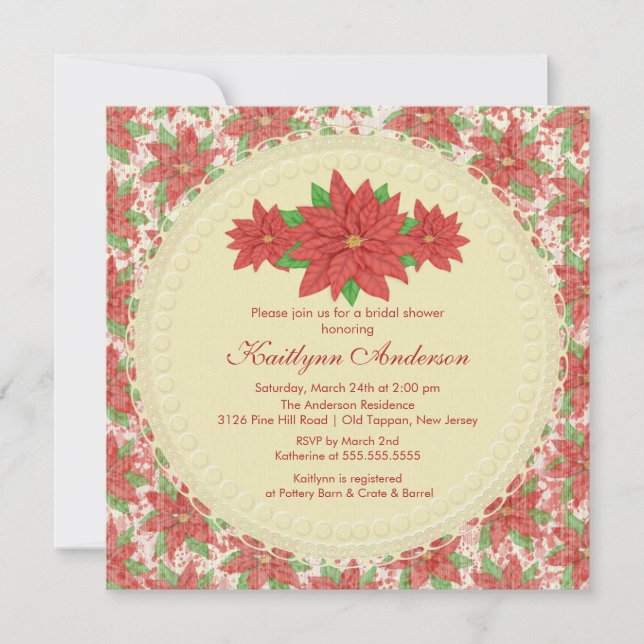 Vintage Poinsettia-Winter-Brautparty-Einladung Einladung (Vorderseite)