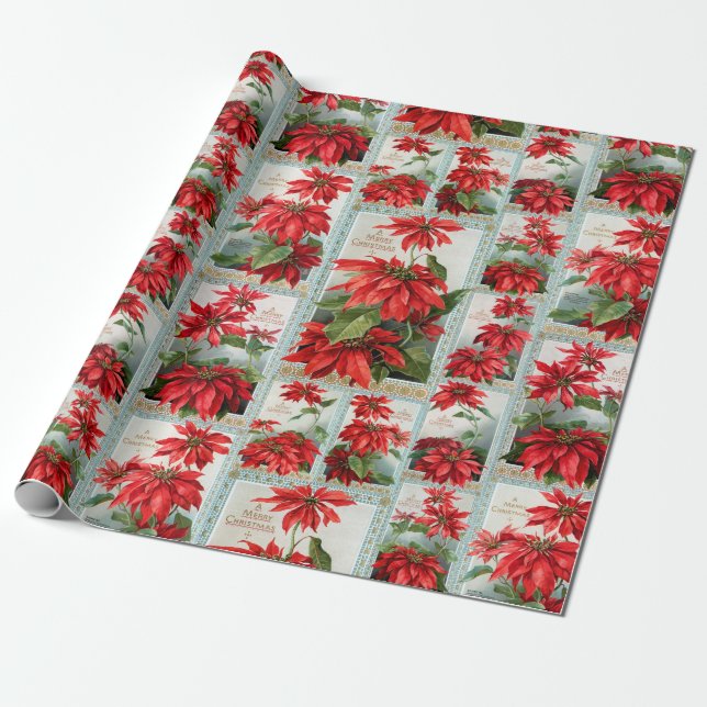 Vintage Poinsettias Geschenkpapier (Ungerollt)