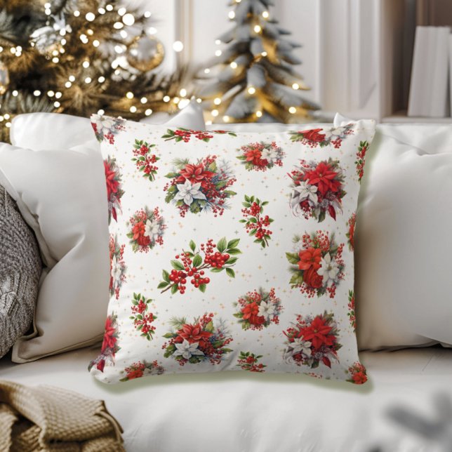 Vintage Poinsettias und Weihnachtsweiße Kissen (Von Creator hochgeladen)