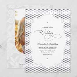 Vintage Polka Dot Lace Frame Wedding QR Code Photo Einladung