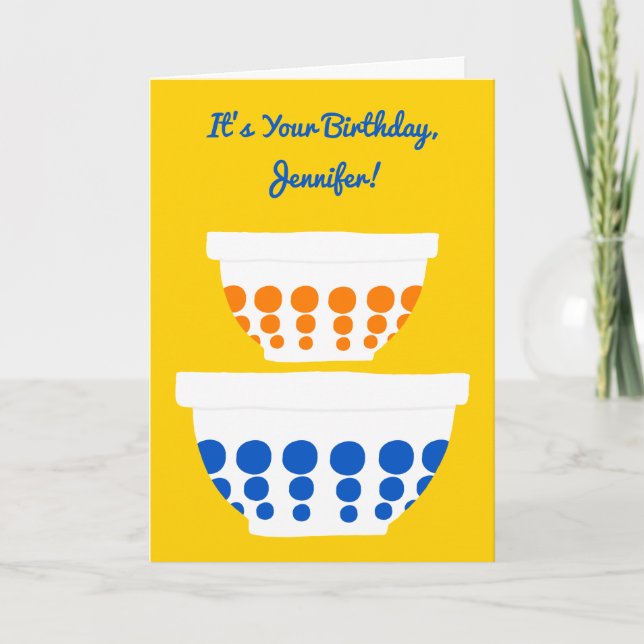 Vintage Polka Dot Mixing Bowles zum Geburtstag Karte (Vorderseite)
