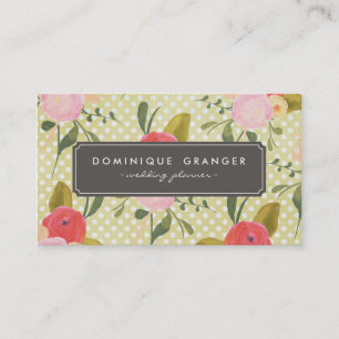Vintage Polka-Punkte und Blumen-Geschäfts-Karte Visitenkarte