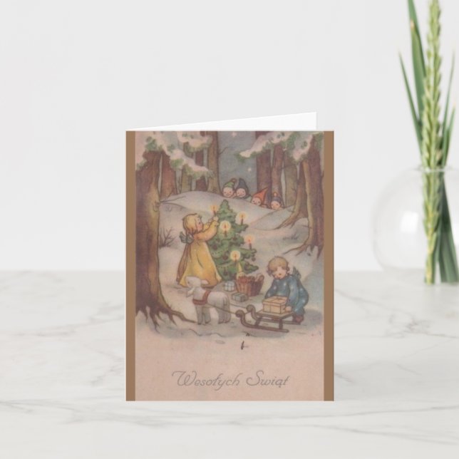 Vintage polnische WeihnachtenWesołych Świąt Karte (Vorderseite)