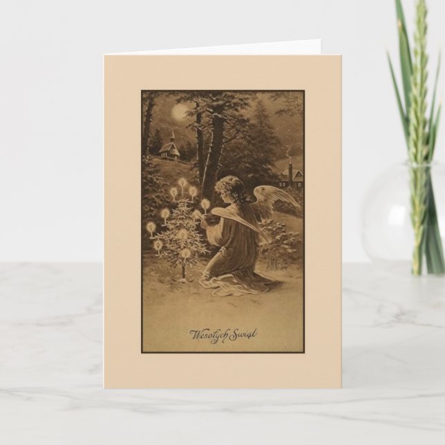 Vintage polnische Weihnachtskarte Feiertagskarte (Vorderseite)