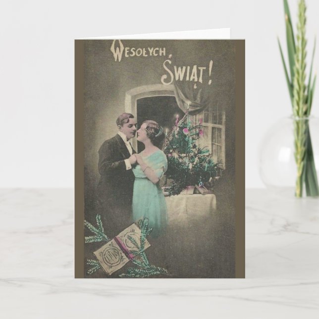 Vintage polnische Weihnachtskarte Feiertagskarte (Vorderseite)