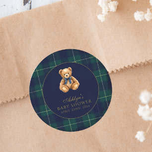 Vintage-Polo-Teddybär-Baby-Shower-Rundsticker Runder Aufkleber