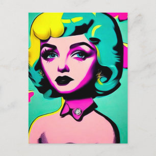 Vintage Pop Art grünes und gelbes Mädchen mit Haar Postkarte