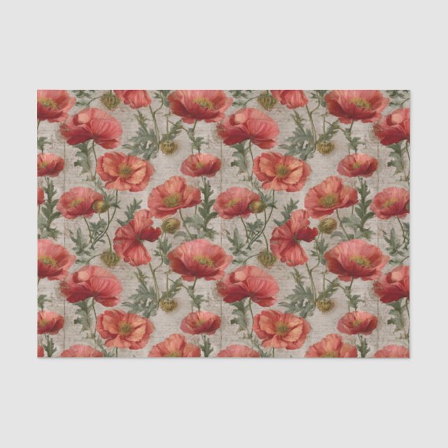 Vintage Poppies Decoupage Seidenpapier (Vorderseite)