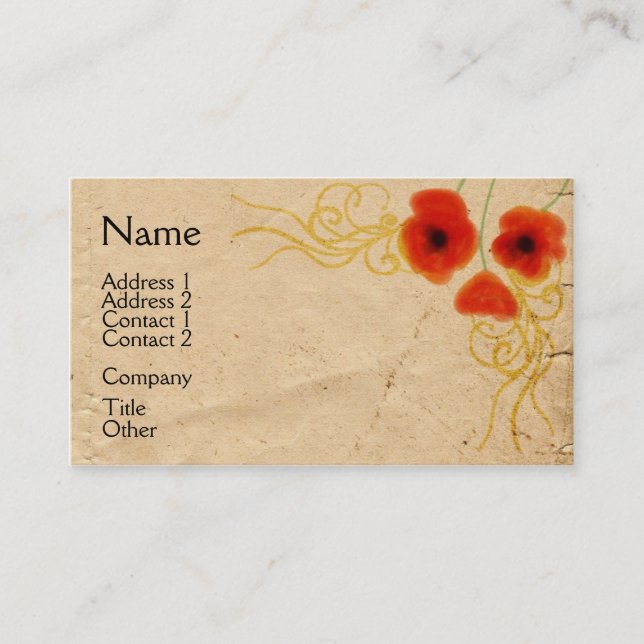 Vintage Poppies-Visitenkarte Visitenkarte (Vorderseite)