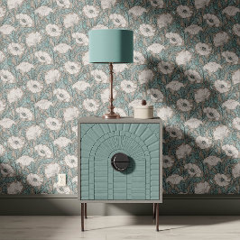 Vintage Poppy in Sky Blue Grey  Tapete