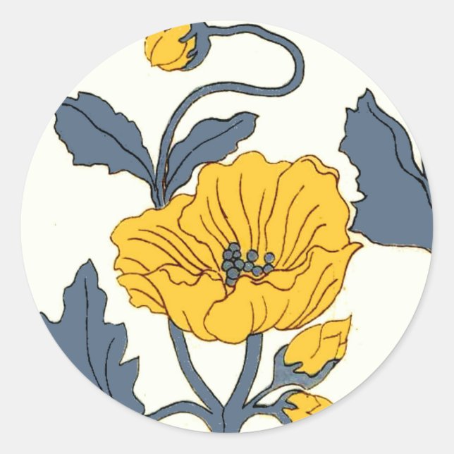 Vintage Poppy Poppies-Blume Fliesendesign Runder Aufkleber (Vorderseite)