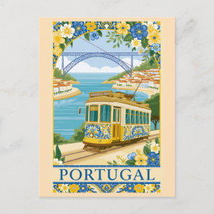 Vintage Portugal Küste Gelbe Straßenbahn Retro Rei Postkarte
