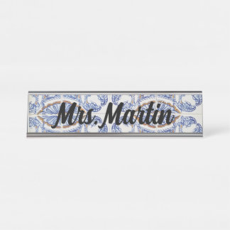 Vintage portugiesische Fliesenschild Schreibtischnamensplakette