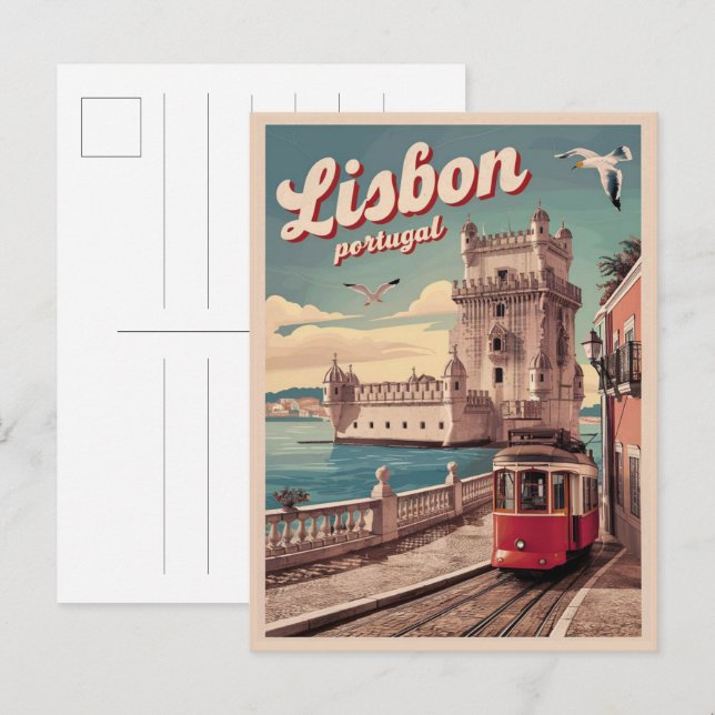 Vintage portugiesische Tramgeschenke Postkarte (Vorne/Hinten)