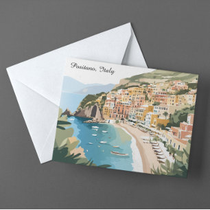 Vintage Positano Italien Amalfi-Küste Reise Kunst Postkarte