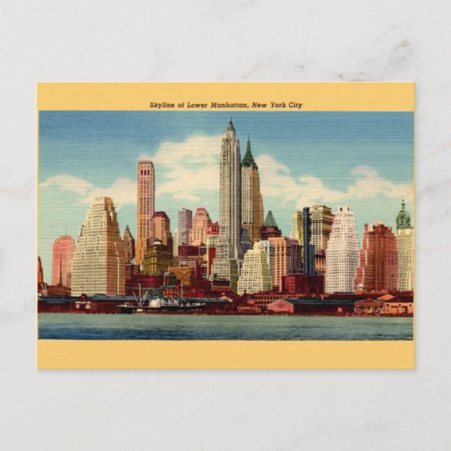 Vintage Post-Karte Lower Manhattan Postkarte (Vorderseite)