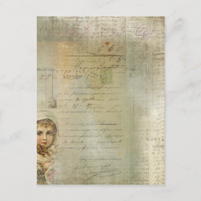 Vintage Post- und Little-Girl-Script-Collage Postkarte (Vorderseite)