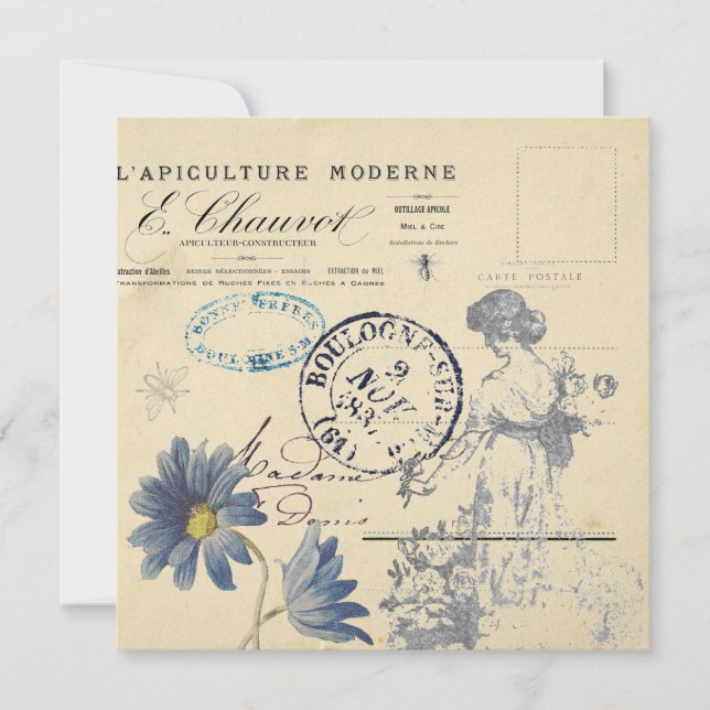 Vintage Postale Rose Lady Bee Blume (Vorderseite)