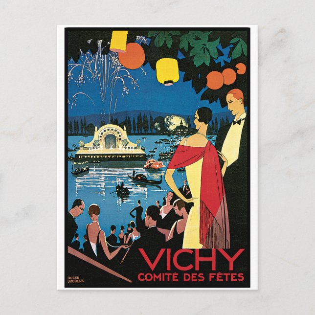 Vintage Poster Art Vichy Frankreich Postkarte (Vorderseite)