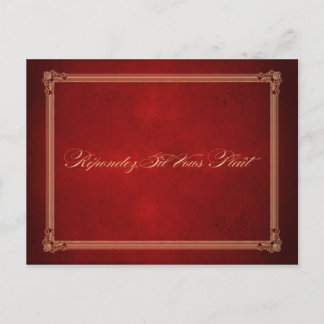 Vintage Poster Deep Red Wedding RSVP Postcard Einladungspostkarte