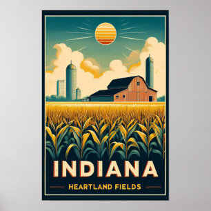 Vintage-Poster einer indianaer Farm-Landschaft Poster