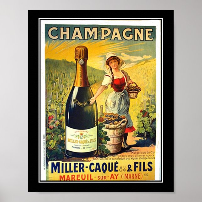 Vintage Poster Französisch Girl mit Champagner Wer (Vorne)