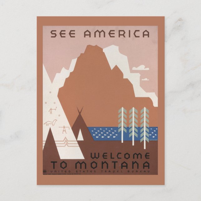 Vintage Poster für Reisen nach Montana. 2 Postkarte (Vorderseite)
