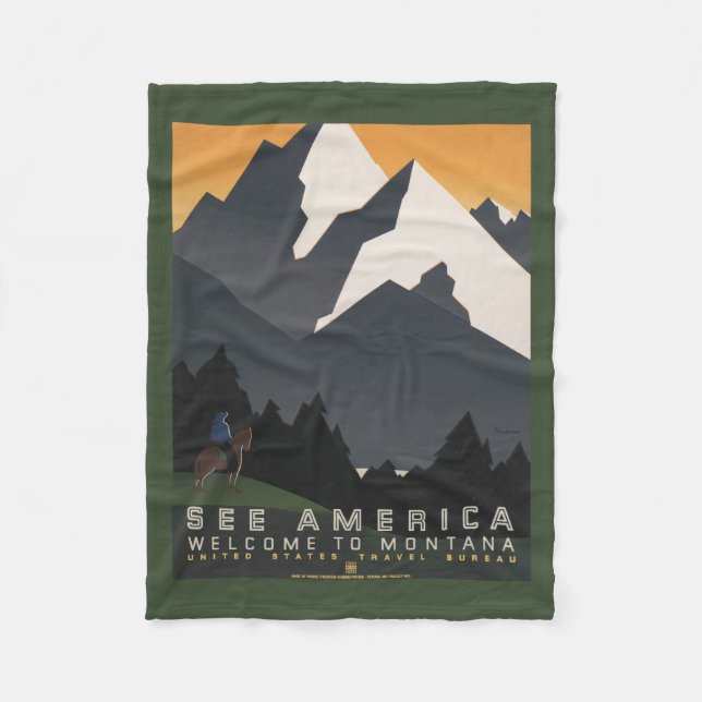 Vintage Poster für Reisen nach Montana. Fleecedecke (Vorderseite)