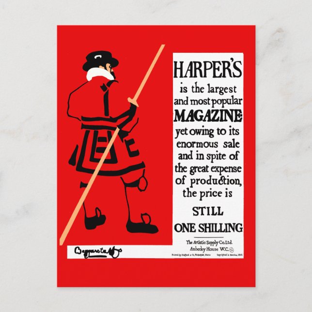 Vintage Poster Harper's Magazine Beefeater Postkarte (Vorderseite)