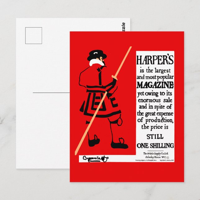 Vintage Poster Harper's Magazine Beefeater Postkarte (Vorne/Hinten)