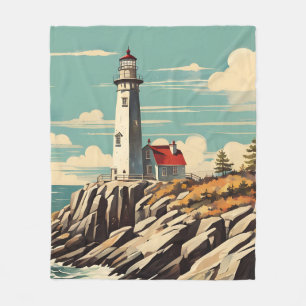 Vintage Poster Leuchtturm Fleecedecke