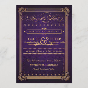 Vintage Poster Lila & Gold Save-the-Date-Karte Save The Date