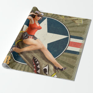 Vintage-Poster mit Button-up-Mädchen auf Bombe. ab Geschenkpapier