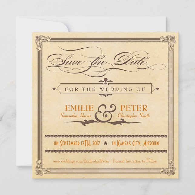 Vintage Poster Orange & Brown Save the Date (Vorderseite)