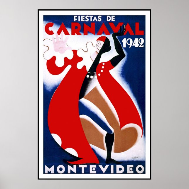 Vintage Poster Print Montevideo Uruguay Fiestas (Vorne)