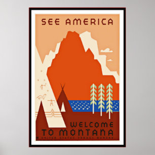 Vintage Poster Printwerbung Amercia Montana