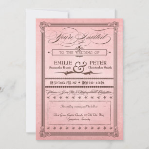 Vintage Poster Rosa & Braune Hochzeit & Empfang Einladung
